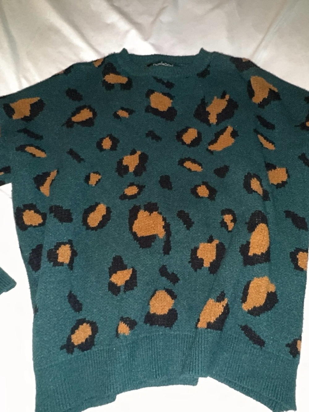 DAVI & DANI Teal Leopard Print Crewneck Sweater